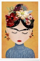 JUNIQE - Poster Frida Kahlo illustratie -20x30 /Oranje & Rood