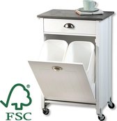 FSC® Mdf houten Keukentrolley - Met 2 Prullenbakken & 1 Schuiflade - Keukenkast - Bijzettafel - Keuken kast trolley - 50x37x79 Cm