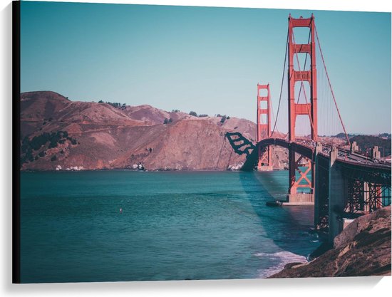 Canvas  - Golden Gate Bridge vanaf de Zijkant - San Francisco  - 100x75cm Foto op Canvas Schilderij (Wanddecoratie op Canvas)