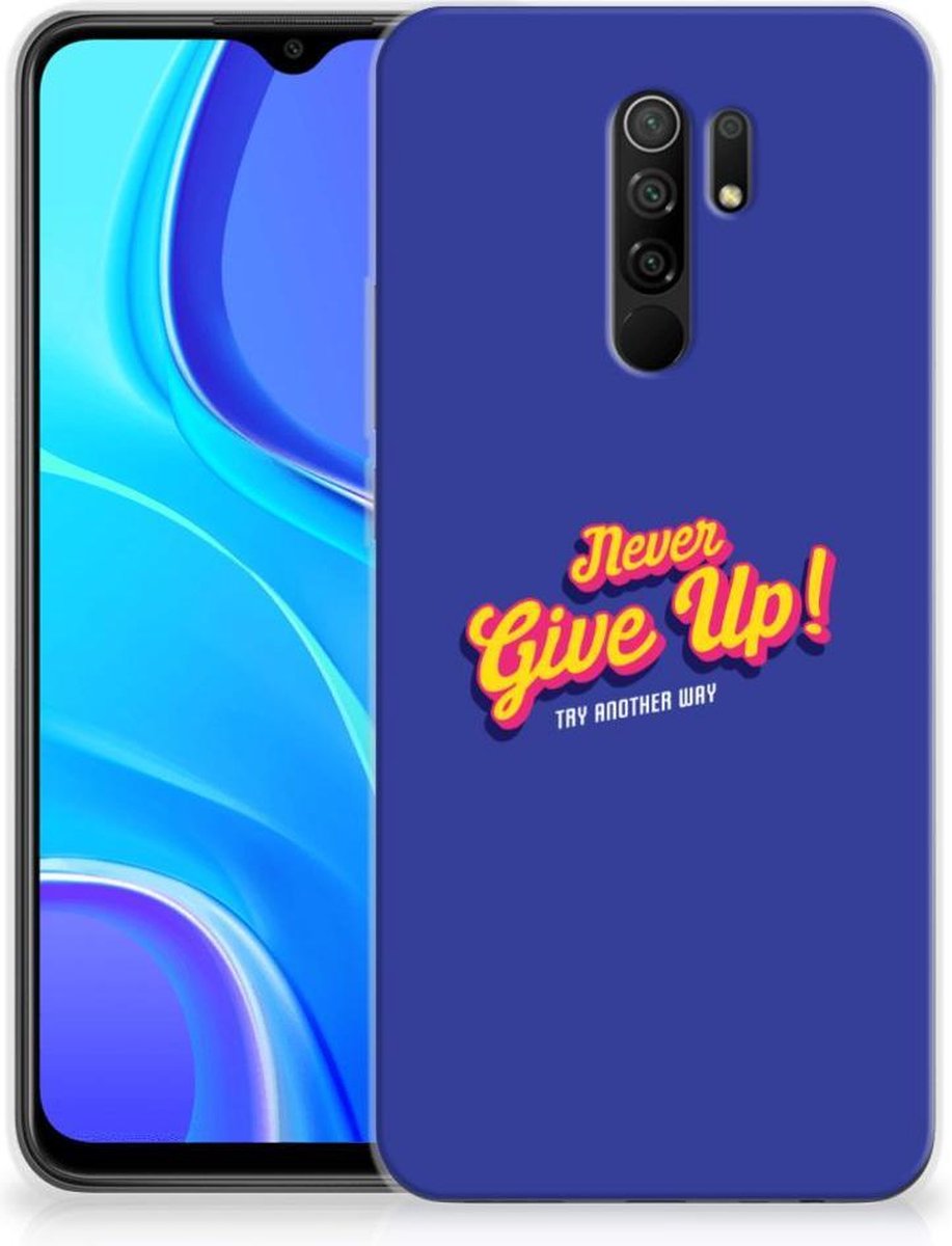 Back Cover voor Xiaomi Redmi 9 Siliconen hoesje met naam Never Give Up