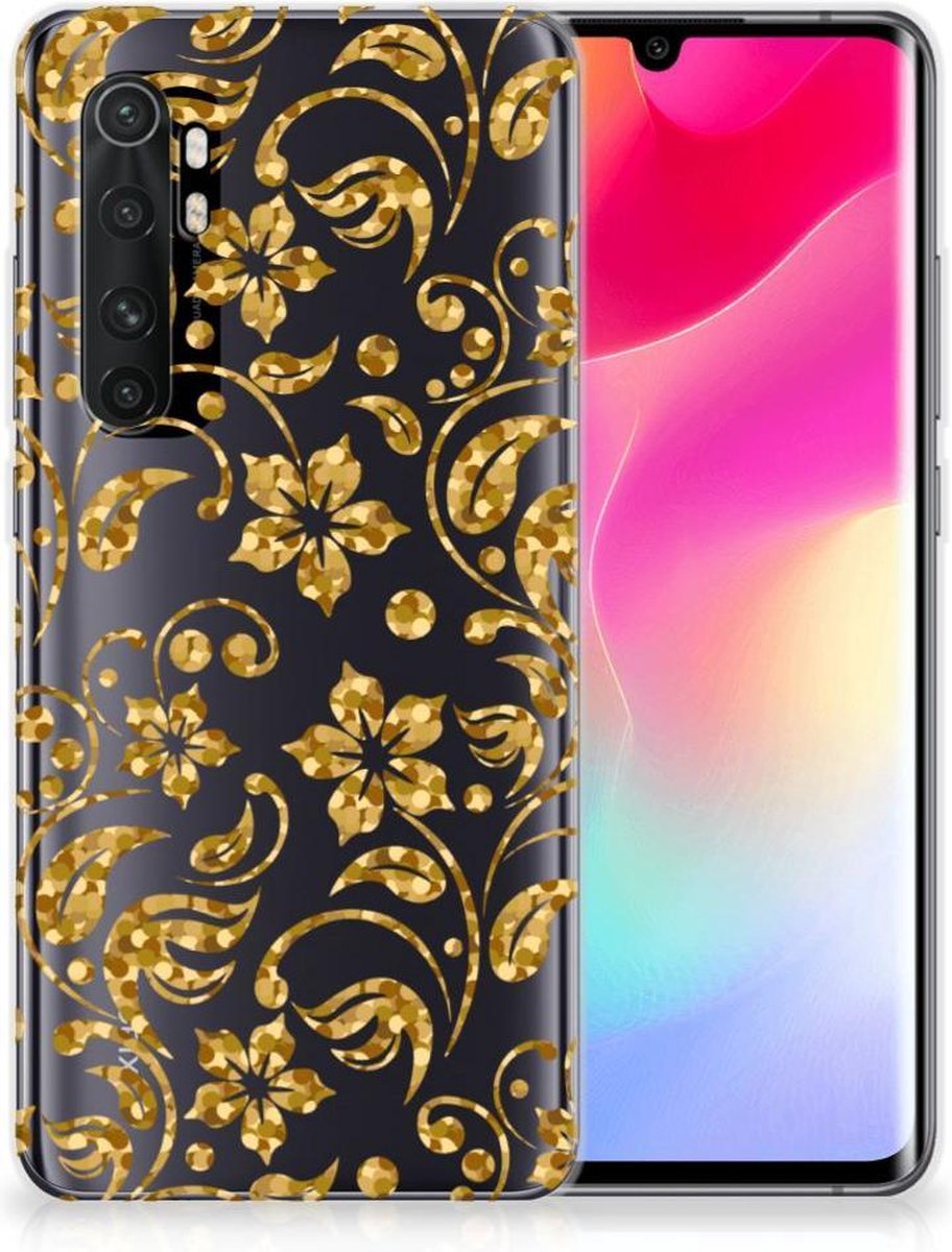 Back Cover voor Xiaomi Mi Note 10 Lite TPU Case Gouden Bloemen