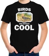 Dieren vogels t-shirt zwart kinderen - birds are serious cool shirt  jongens/ meisjes - cadeau shirt hop vogel/ vogels liefhebber M (134-140)