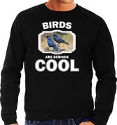 Dieren vogels sweater zwart heren - birds are serious cool trui - cadeau sweater raaf/ vogels liefhebber L
