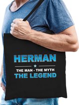 Naam cadeau Herman - The man, The myth the legend katoenen tas - Boodschappentas verjaardag/ vader/ collega/ geslaagd