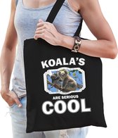 Dieren koala beer  katoenen tasje volw + kind zwart - koalas are cool boodschappentas/ gymtas / sporttas - cadeau koalaberen fan