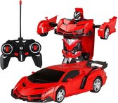 Huntex RC transformerende auto/robot - 2 in 1 - Afstand Bestuurbare Auto - Gratis Batterijen - Rood - Lamborghini - Neonlicht - Radiografische - Speelgoed Auto