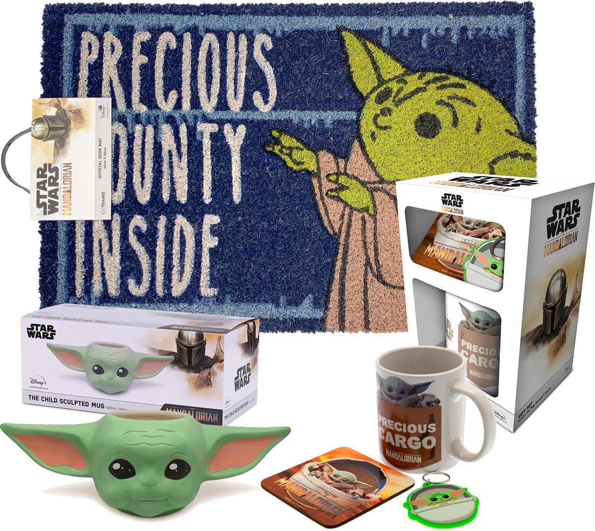 Star wars Disney The Mandalorian the child - 5 delig baby Yoda cadeau set - deurmat - mokken - sleutelhanger