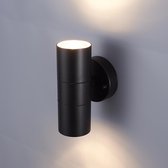 HOFTRONIC Blenda - LED Wandlamp - Up and Down Light Rond - Mat Zwart - 2x GU10 5W 450lm 2700k Warm wit - IP44 Waterdicht - Geschikt als Wandlamp Buiten, Wandlamp Badkamer en Binnen - 3 jaar garantie