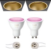 Pragmi Minko Pro - Inbouw Vierkant - Mat Zwart/Goud - Verdiept - 90mm - Philips Hue - LED Spot Set GU10 - White and Color Ambiance - Bluetooth