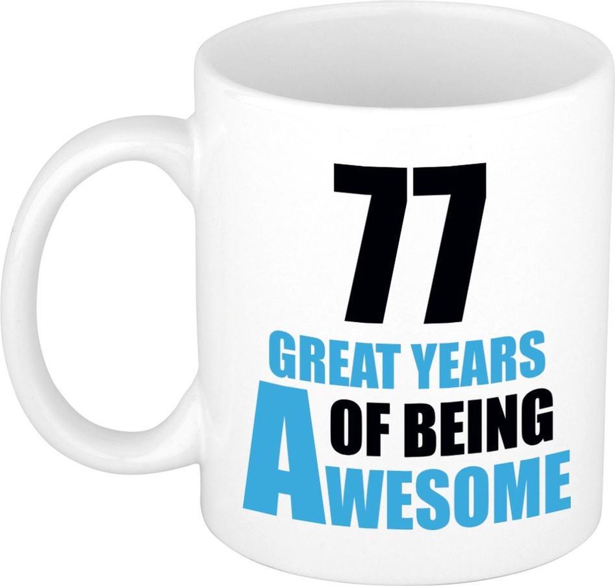 77 great years of being awesome cadeau mok / beker wit en blauw
