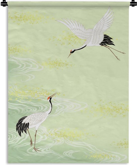 Wandkleed Chinese kraanvogel illustratie - Illustratie van een Chinese kraanvogel voor een kleurrijke achtergrond Wandkleed katoen 90x120 cm - Wandtapijt met foto