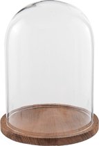 Clayre & Eef Stolp Ø 23*29 cm Transparant Glas Hout Rond Glazen Stolp Stolp op Voet