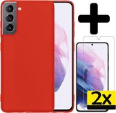 Samsung S21 Plus Hoesje Met 2x Screenprotector - Samsung Galaxy S21 Plus Case - Siliconen Samsung S21 Plus Hoes Met 2x Screenprotector - Rood