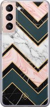 Samsung S21 Plus hoesje siliconen - Marmer triangles | Samsung Galaxy S21 Plus case | multi | TPU backcover transparant