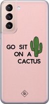 Samsung S21 Plus hoesje siliconen - Go sit on a cactus | Samsung Galaxy S21 Plus case | Roze | TPU backcover transparant