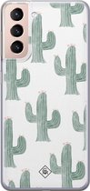 Samsung S21 Plus hoesje siliconen - Cactus print | Samsung Galaxy S21 Plus case | groen | TPU backcover transparant