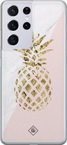 Samsung S21 Ultra hoesje siliconen - Ananas | Samsung Galaxy S21 Ultra case | Roze | TPU backcover transparant