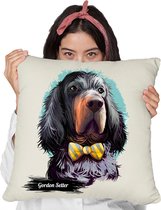 Sierkussen - Gordon Setter Met Je Eigen Naam - Wit - 45 Cm X 45 Cm