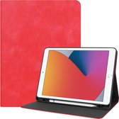 Hoes Geschikt voor iPad 10.2 2020 Hoes Luxe Book Case Met Uitsparing Geschikt voor Apple Pencil - Hoesje Geschikt voor iPad 8 Hoesje Cover Case - Rood