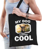 Dieren Dwergpinschers tasje katoen volw + kind zwart - my dog is serious cool kado boodschappentas/ gymtas / sporttas - honden / hond