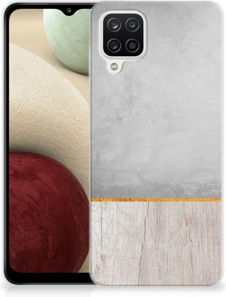 Samsung Galaxy A12 Bumper Hoesje Wood Concrete