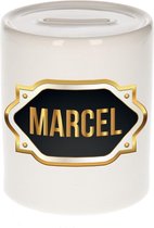 Marcel naam cadeau spaarpot met gouden embleem - kado verjaardag/ vaderdag/ pensioen/ geslaagd/ bedankt