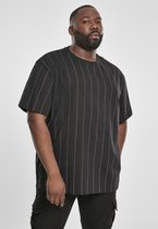 Urban Classics Heren Tshirt -5XL- Oversized Pinstripe Zwart