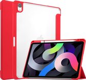 Case2go - Tablethoes geschikt voor iPad Air 10.9 2020/2022 - Transparante Case - Tri-fold Back Cover - Rood