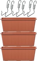3x Kunststof Agro plantenbakken/bloembakken terracotta 9 liter met ophangbeugels - Balkonbakken