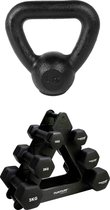 Tunturi - Fitness Set - Dumbbell Opbergrek incl 2x 1 t/m 3 dumbbells - Kettlebell 4 kg