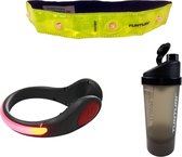 Hardlopen - 3 stuks - Tunturi - Shakebeker & Verlichte Sportarmband & Veiligheids Schoenclip Rood