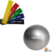 Tunturi - Fitness Set - Weerstandsbanden 5 stuks - Gymball Zilver 90 cm