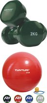 Tunturi - Fitness Set - Vinyl Dumbbell 2 x 2 kg  - Gymball Rood 65 cm