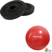 Tunturi - Fitness Set - Halterschijven 2 x 1,25 kg - Gymball Rood 75 cm