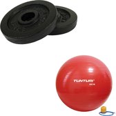 Tunturi - Fitness Set - Halterschijven 2 x 1,25 kg - Gymball Rood 90 cm