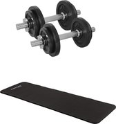 Tunturi - Fitness Set - Halterset 20 kg incl 2 Dumbbellstangen  - Fitnessmat 180 x 60 x 1,5 cm