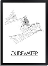 Oudewater Plattegrond poster A3 + Fotolijst zwart (29,7x42cm) - DesignClaud