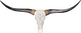Longhoorn Skull Gegraveerd Bali - Skull Echt - Longhoorn - Longhoorn Skull - Schedel - Skull Ibiza - Wanddecoratie - Muurdecoratie - Bali - Dierenschedel - 130 cm breed