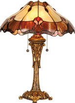 LumiLamp Tiffany Tafellamp Ø 40*53 cm E27/max 2*60W Rood, Beige Glas in lood Driehoek Tiffany Bureaulamp Tiffany Lampen