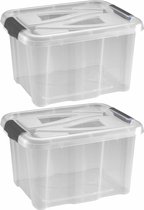 2x Boîtes de rangement / boîtes de rangement 17 litres 40 x 32 x 23 cm plastique - Boîtes de rangement - Bacs de rangement plastique transparent / bleu