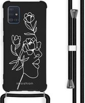 iMoshion Design hoesje met koord voor de Samsung Galaxy A51 - Abstract Gezicht Bloem - Zwart