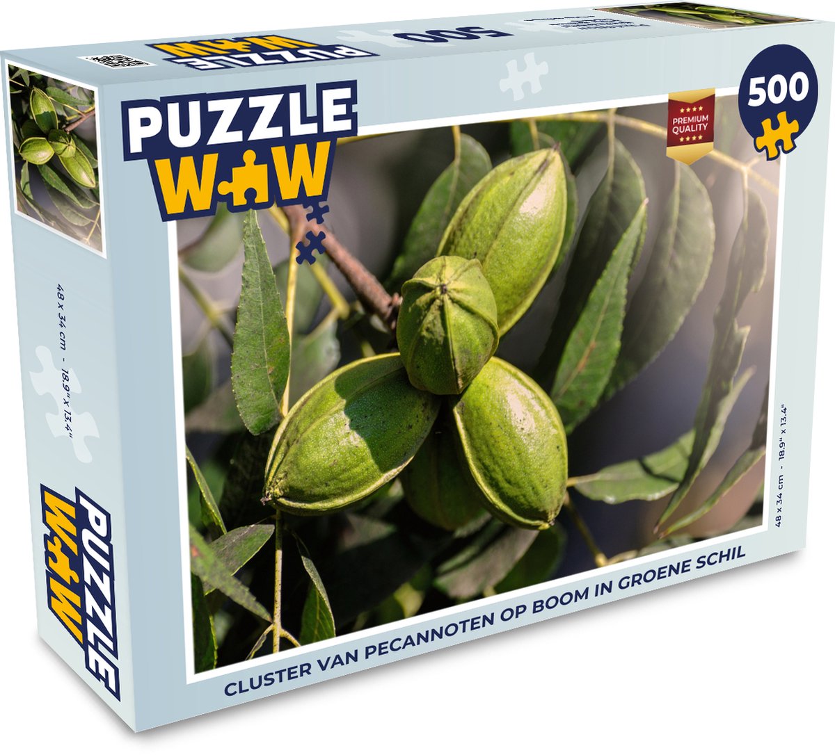 Afbeelding van product Puzzel 500 stukjes Pecannoot - Cluster van pecannoten op boom in groene schil - PuzzleWow heeft +100000 puzzels