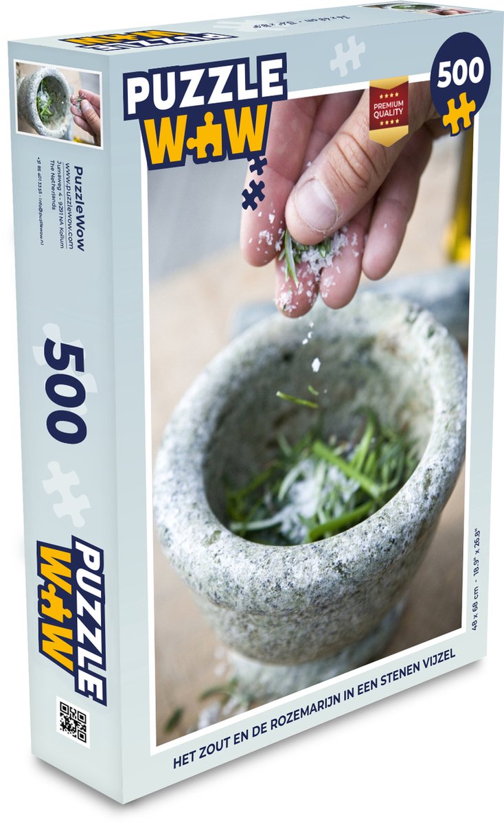 Afbeelding van product Puzzel 500 stukjes Vijzel - Het zout en de rozemarijn in een stenen vijzel - PuzzleWow heeft +100000 puzzels