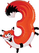 Oaktree 40 Inch Number Three Fox Zooloon Verjaardagsballon (Oranje/Wit)