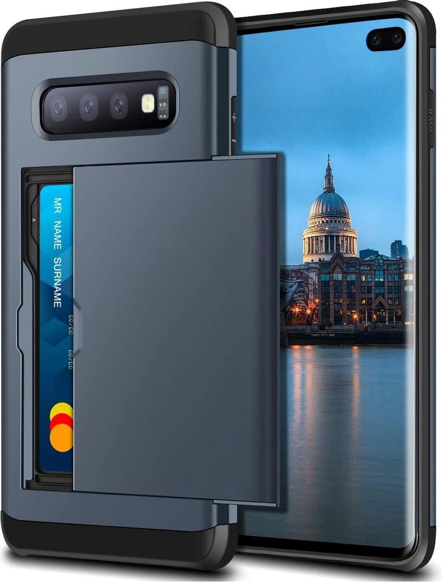 Geschikt voor Samsung Galaxy S10 Backcover - Donkerblauw - Pasjeshouder - Hard PC hoesje