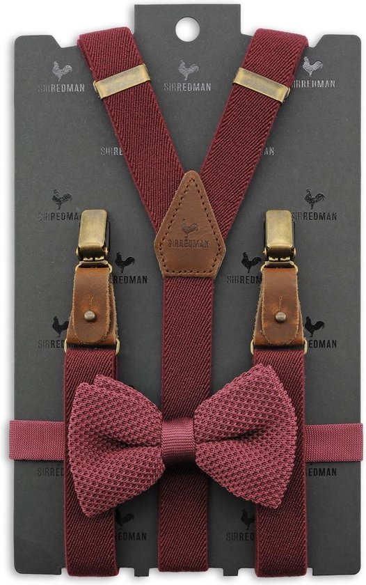 Sir Redman - Bretels met strik - bretels combi pack Mr. Buck Burgundy - mauve