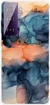 Marmer TPU Back Cover - Samsung Galaxy S21 Hoesje - Blauw / Oranje