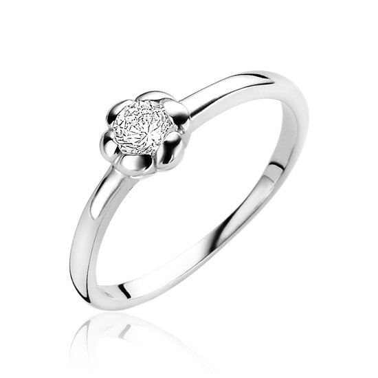ZINZI zilveren ring bloem wit 6mm ZIR1601