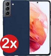 Hoesje Geschikt voor Samsung S21 Hoesje Siliconen Case Hoes - Hoes Geschikt voor Samsung Galaxy S21 Hoes Cover Case - Donkerblauw - 2 PACK
