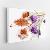 Onlinecanvas - Schilderij - Crocus Flower With Saffron Isolated On Background Art Horizontal Horizontal - Multicolor - 60 X 80 Cm